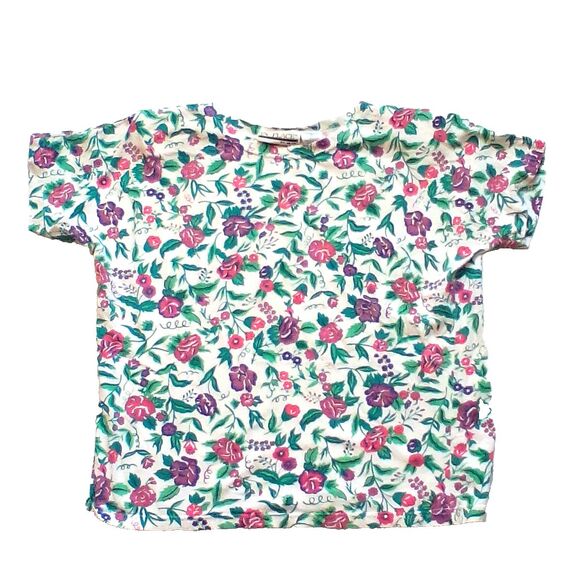 ilio Tops - iLIO Women’s Large In Place Floral Print T-Shirt Short Sleeve Shoulder Pads